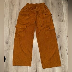 Rust/Tan Corduroy Cargo Pants - Casual Drawstring Waist